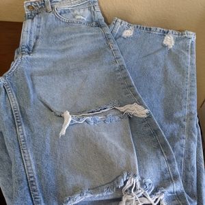 Zara Distressed Straight-leg Jeans